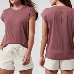 Athleta Studio Practice Muscle Tee Cap Sleeve Back Vent Size Small